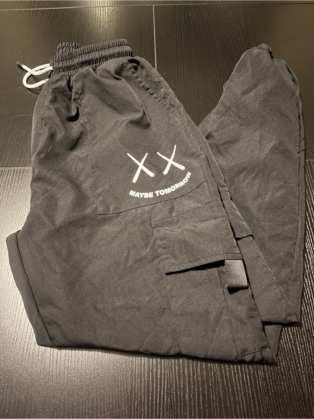 Men's Black Cargo Joggers with Elastic Waist and Drawcord - Picture 3 of 4